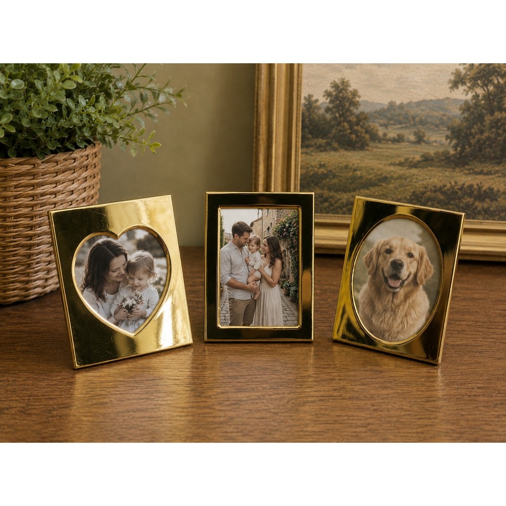 Vtg 1990 Reader's Digest Mini Brass Picture Frames Set 3 Heart Oval Rectangle